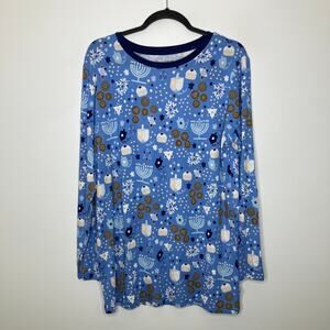 NWT LITTLE SLEEPIES Men's Bamboo Pajama Top Hanukkah Lights Blue Medium